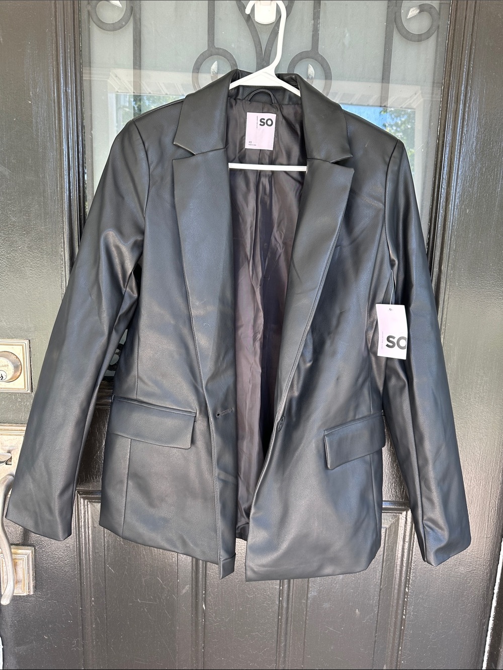 NWT SO Black Faux Leather Blazer Jacket